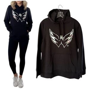 NHL Washington Capitals Women’s Black Hoodie Floral Eagle Wing Design Size XL